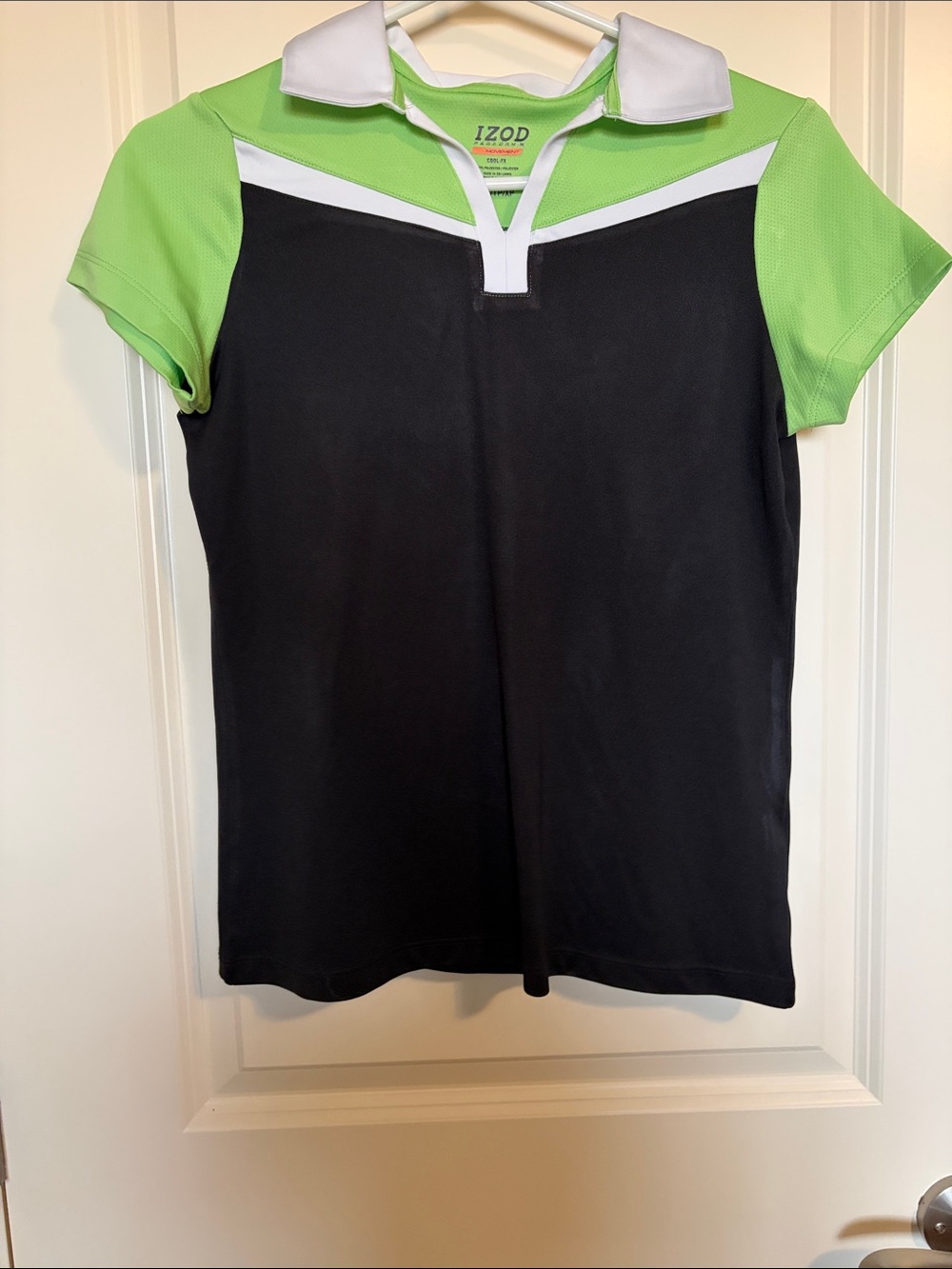 Izod Black Polo with Lime Green Accents and White Collar